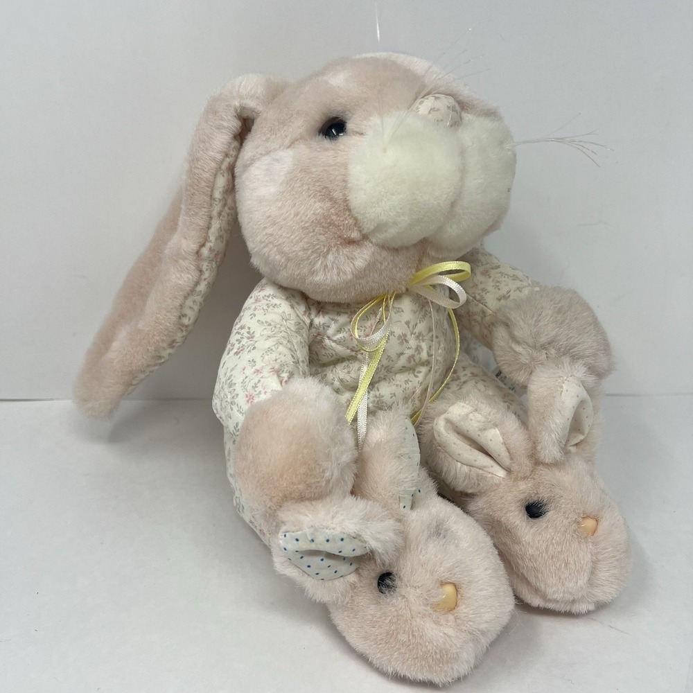 Commonwealth Quilted Bunny Plush rabbit Slippers floppy ears 8" Vintage 1988